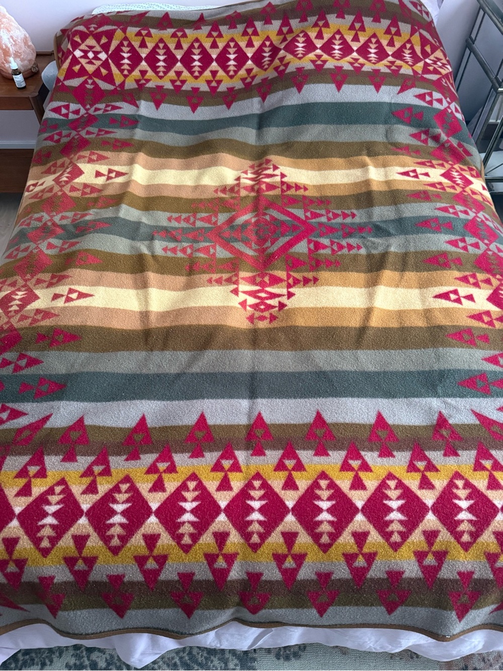 Vintage Pendleton Tribal PatternBlanket in Pink, Mustard, Olive